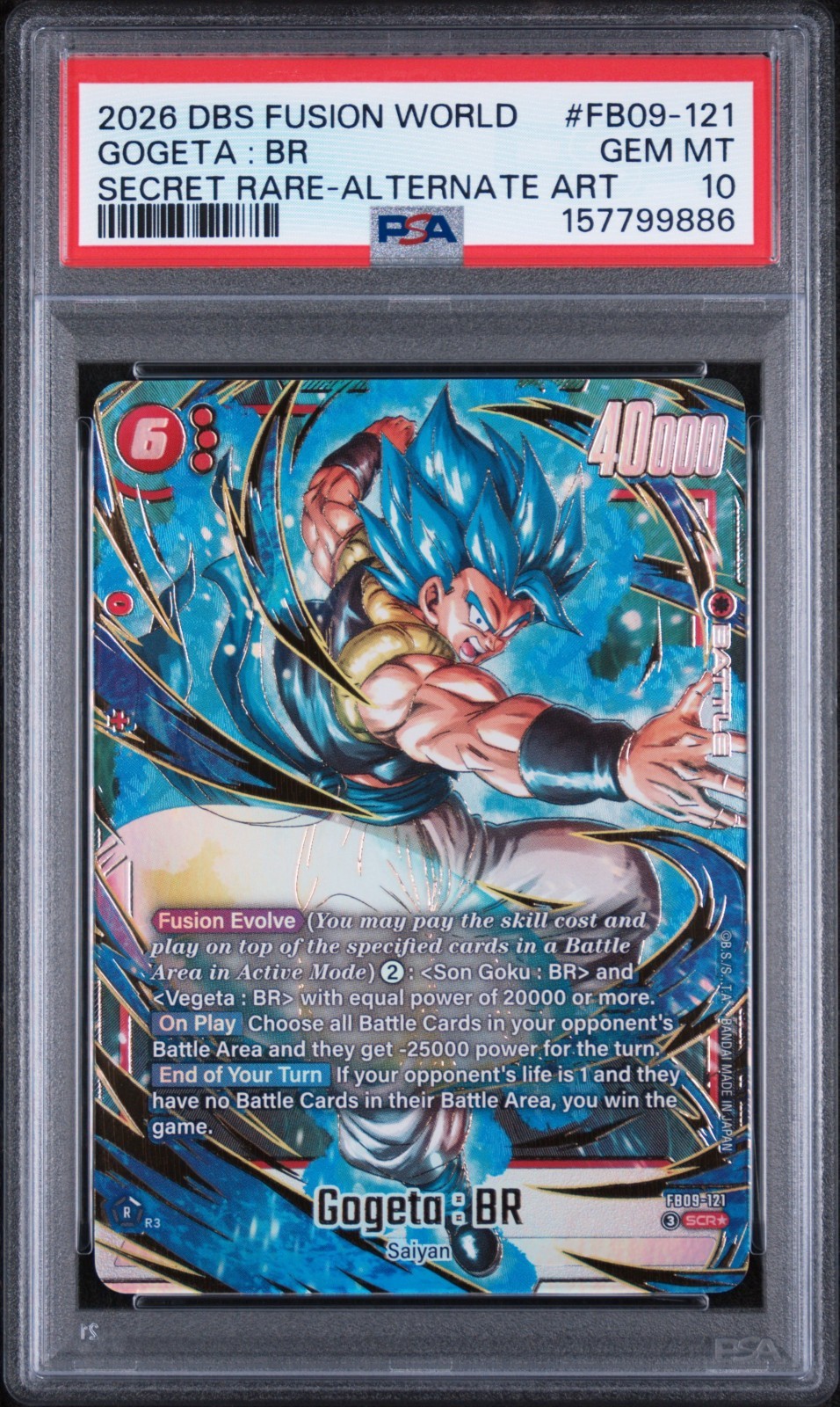 2026 DBS Fusion World Secret Rare Alternate Art Gogeta BR FB09-121 PSA 10 GEM MT