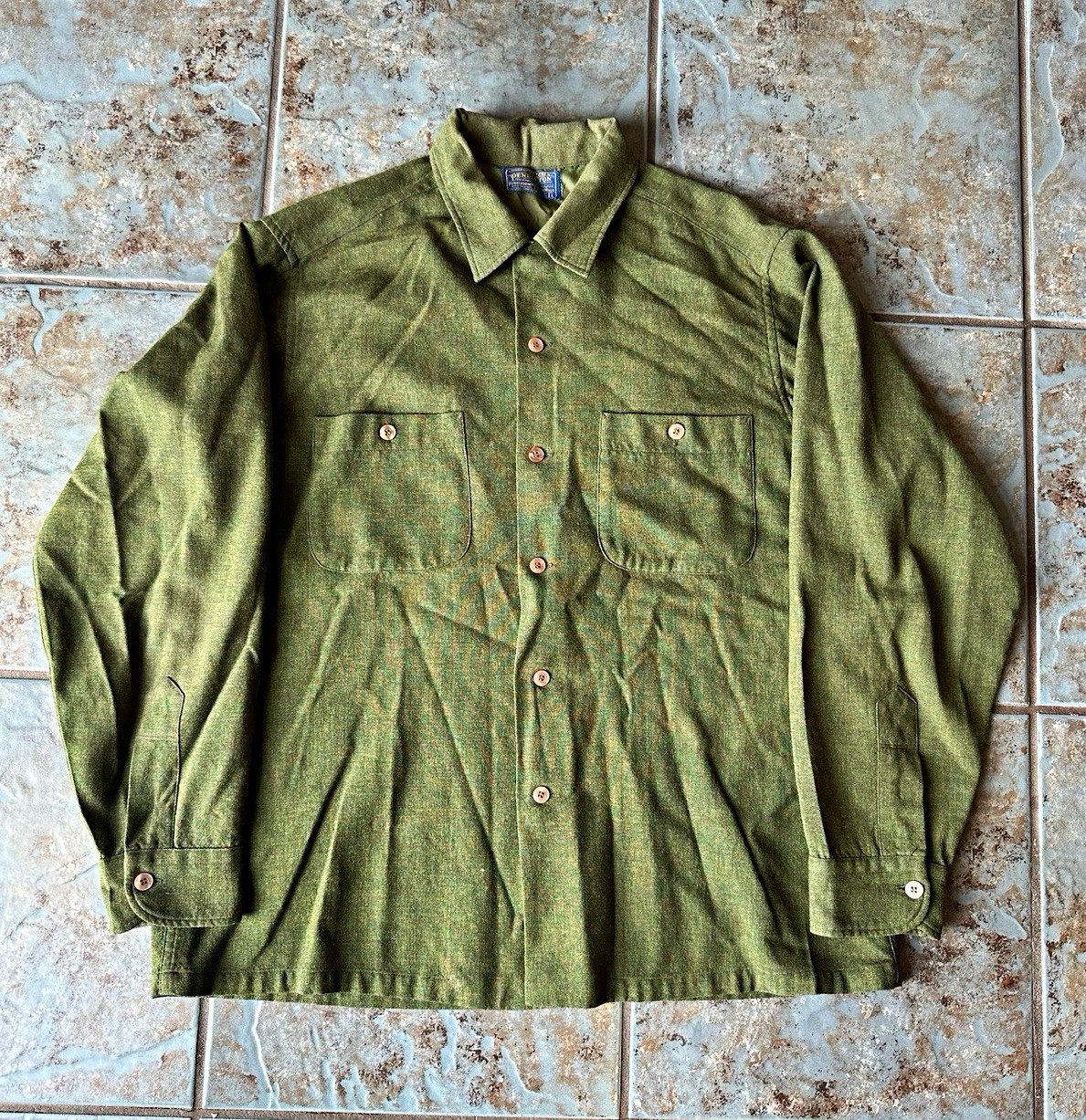 VTG 60s Pendleton Green Solid Wool Button-Up Shirt Mens L Long Sleeve Pockets VTG 60s Pendleton Green Solid Wool Button-Up Shirt Mens L Long Sleeve Pockets
