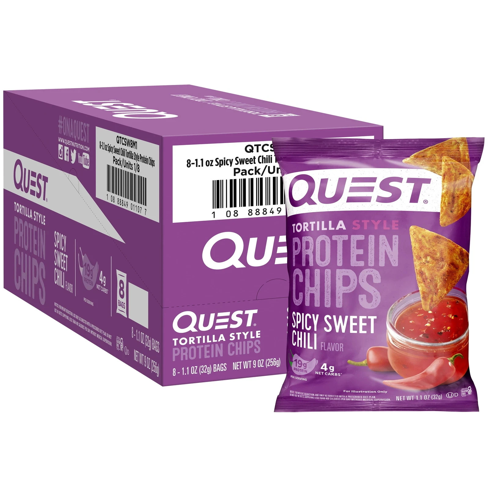 Quest Tortilla Style Protein Chips, Spicy Sweet Chili Flavor,19g of Protein,8 Ct Quest Tortilla Style Protein Chips, Spicy Sweet Chili Flavor,19g of Protein,8 Ct