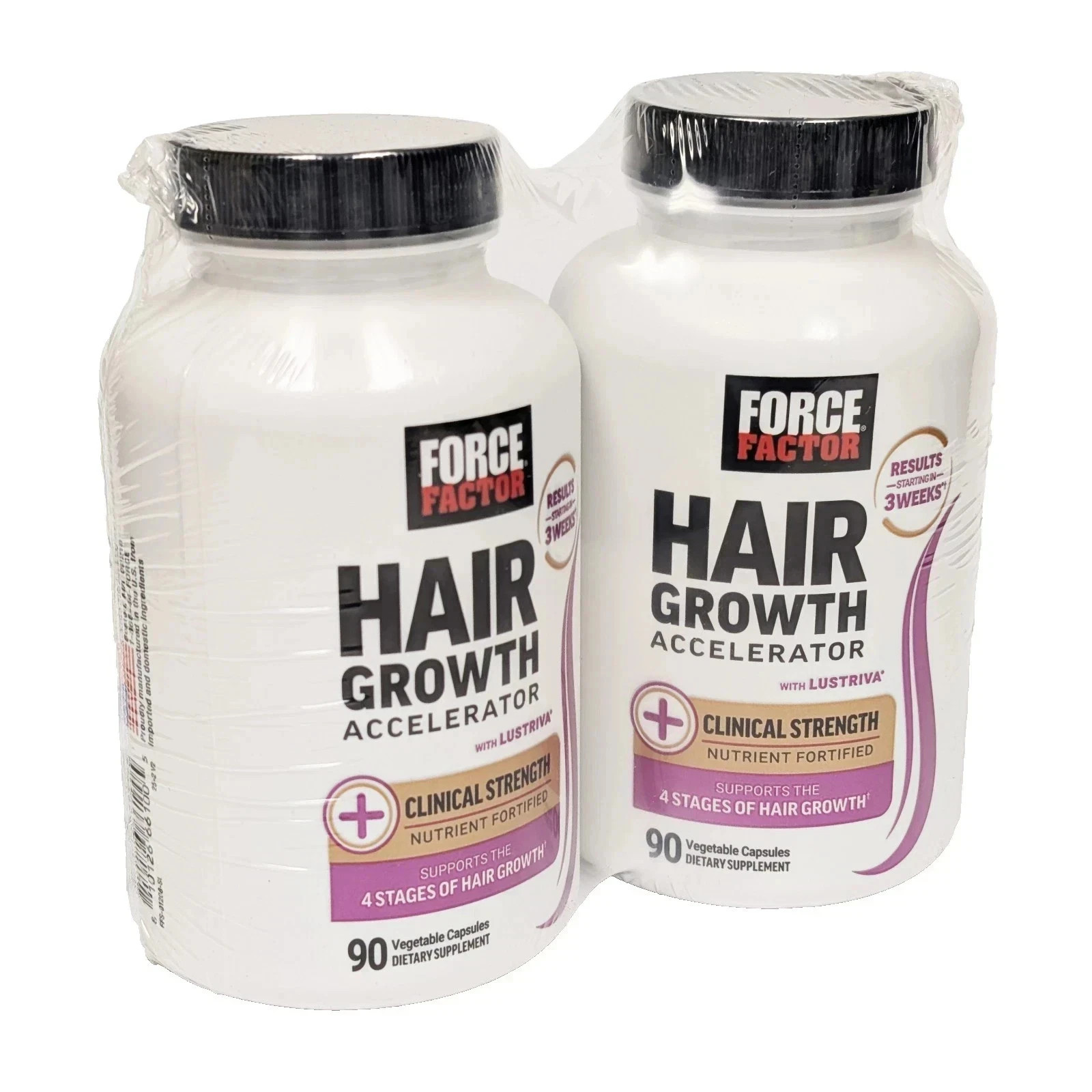 2PACK Force Factor Hair Growth Accelerator 90 Capsules Biotin Lustriva Men Women