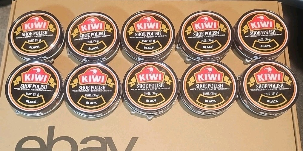 10 Pack Kiwi Shoe Polish Renews and Protects BLACK Leather 1 1/8 oz or-32g, 5/12 10 Pack Kiwi Shoe Polish Renews and Protects BLACK Leather 1 1/8 oz or-32g, 5/12