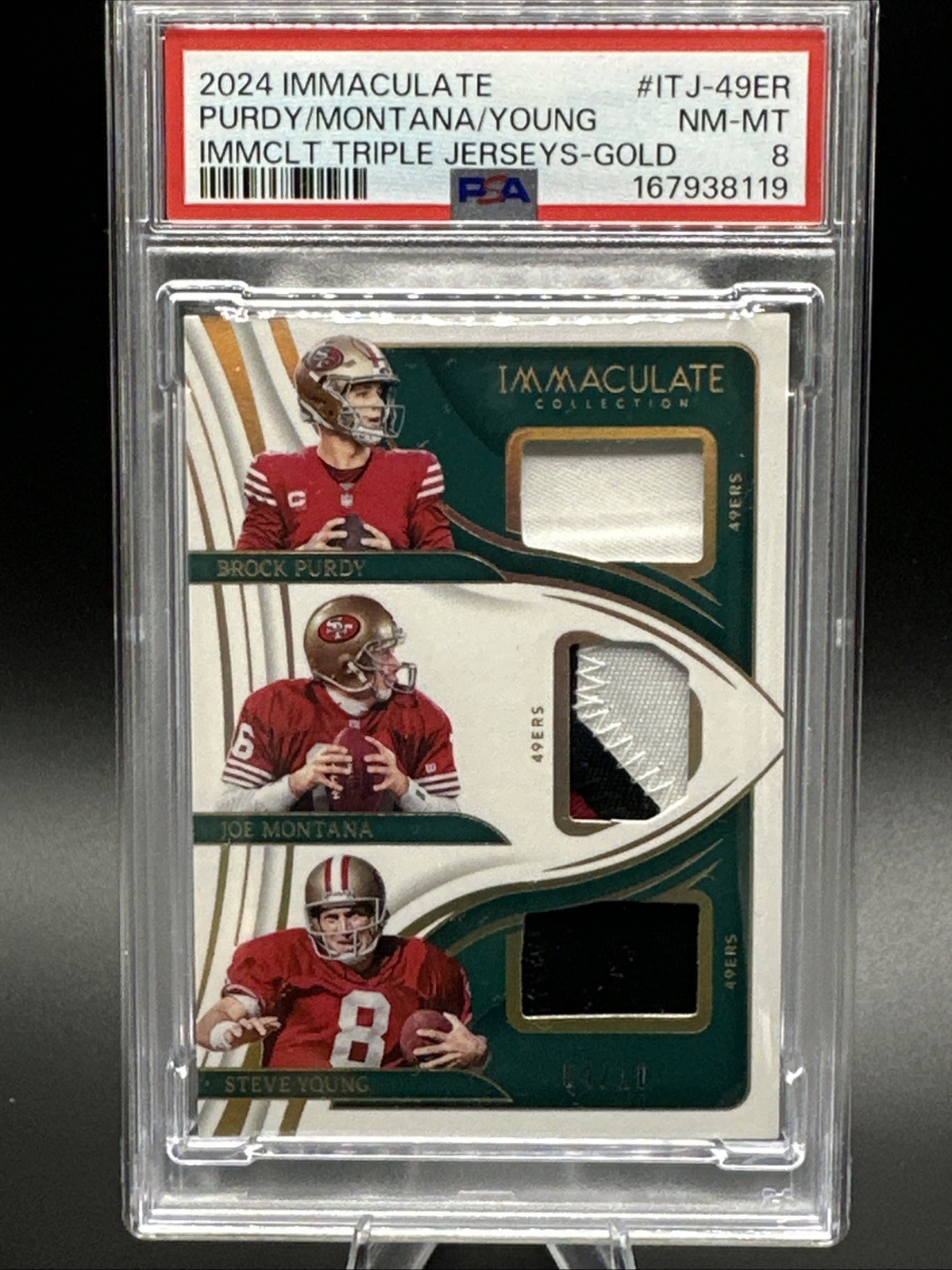 2024 Panini Immaculate - Triple Jerseys GOLD /10 Montana Young Purdy PSA 8 NM-MT 2024 Panini Immaculate - Triple Jerseys GOLD /10 Montana Young Purdy PSA 8 NM-MT