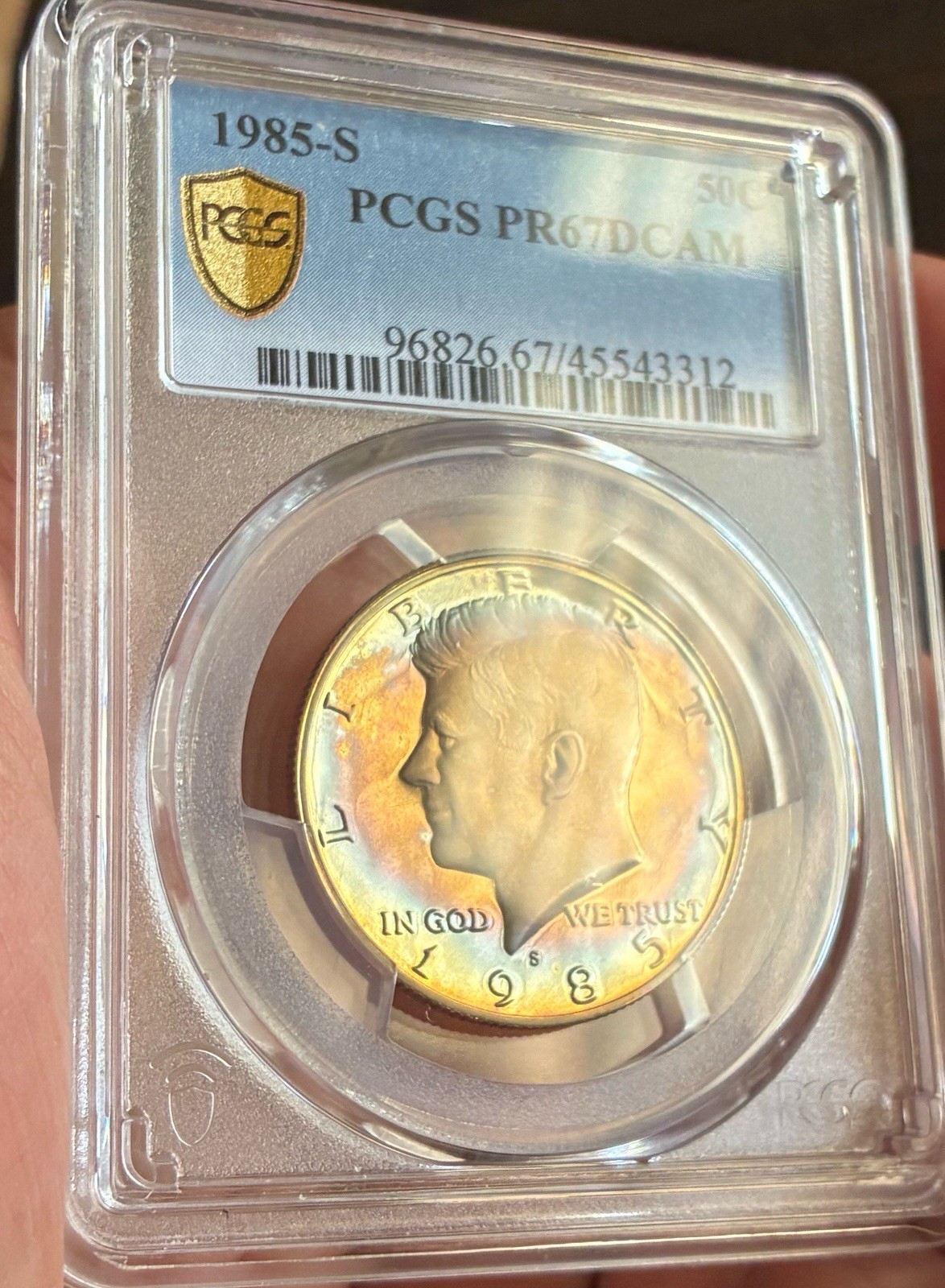 1985-S Kennedy 50c PCGS PR67DCAM Beautiful Coin, Shiny and Toned