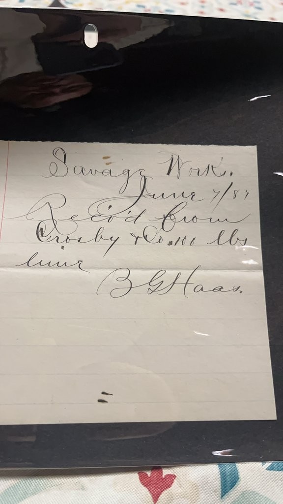 Antique Handwritten Receipt from Savage Work, 1887