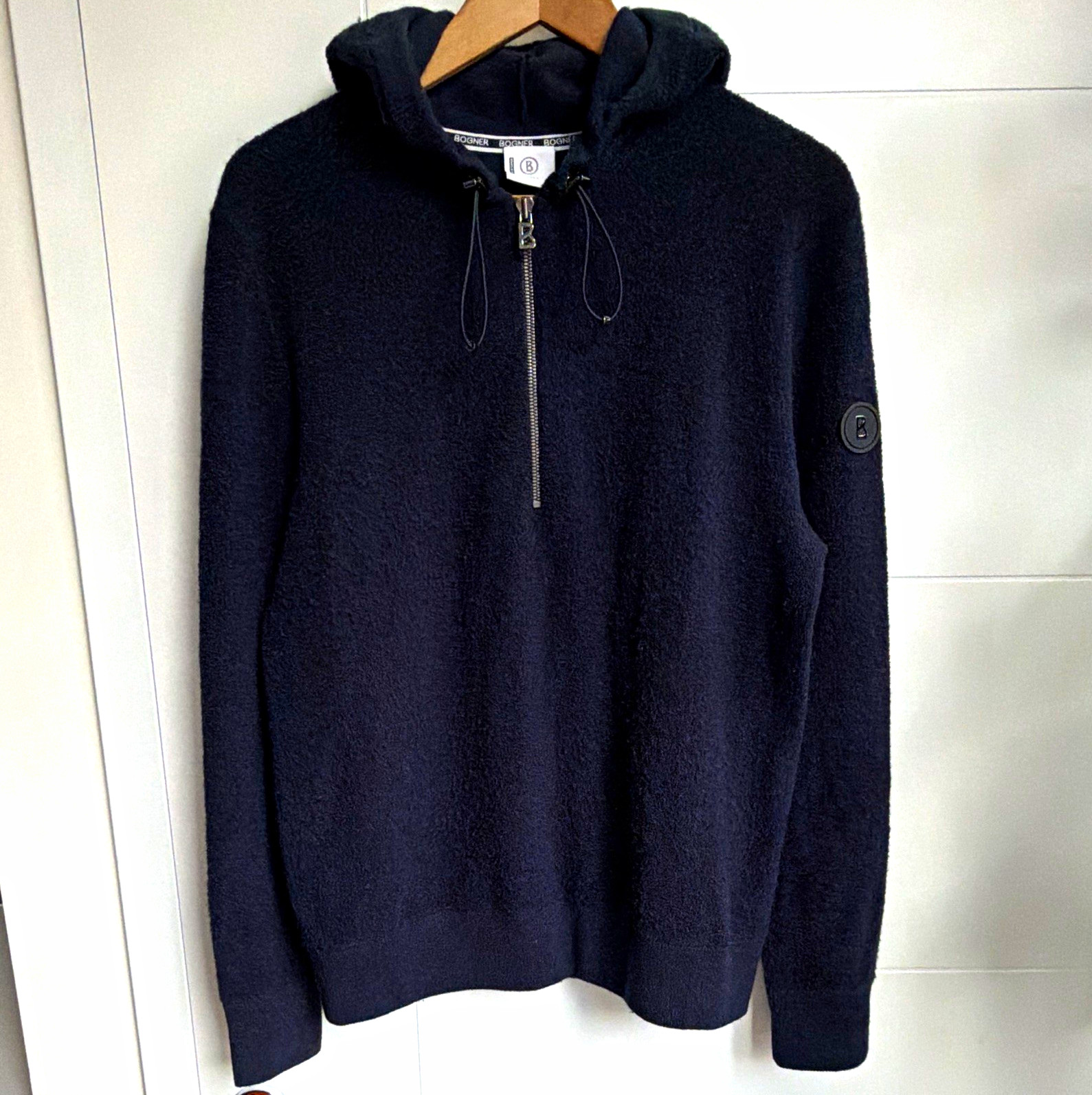 Bogner Men’s Navy Terry Half-Zip Hooded Hoodie Logo Accent Size S