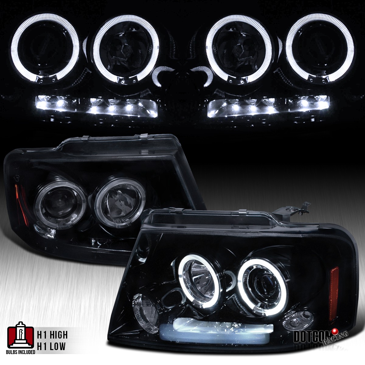 Fit 2004-2008 Ford F150 Black Smoke LED Halo Projector Headlights Headlamp 04-08 Fit 2004-2008 Ford F150 Black Smoke LED Halo Projector Headlights Headlamp 04-08