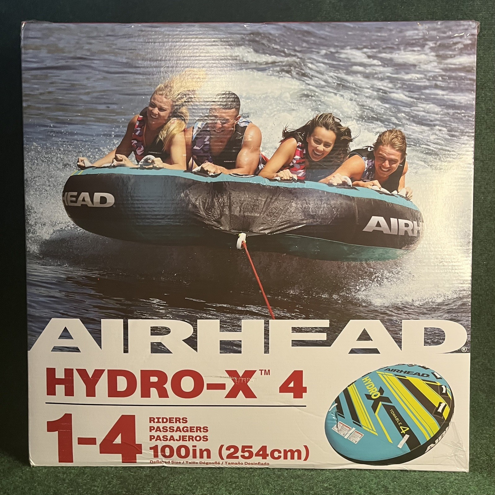 Airhead Hydro-X4 Inflatable Towable Tube 1-4 Riders Family Size 680 lbs