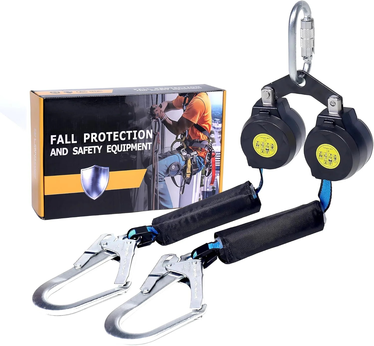 6 FT Dual Leg Self-Retracting Lifeline Web Lanyard Retractable, 2.36 inch Gate O