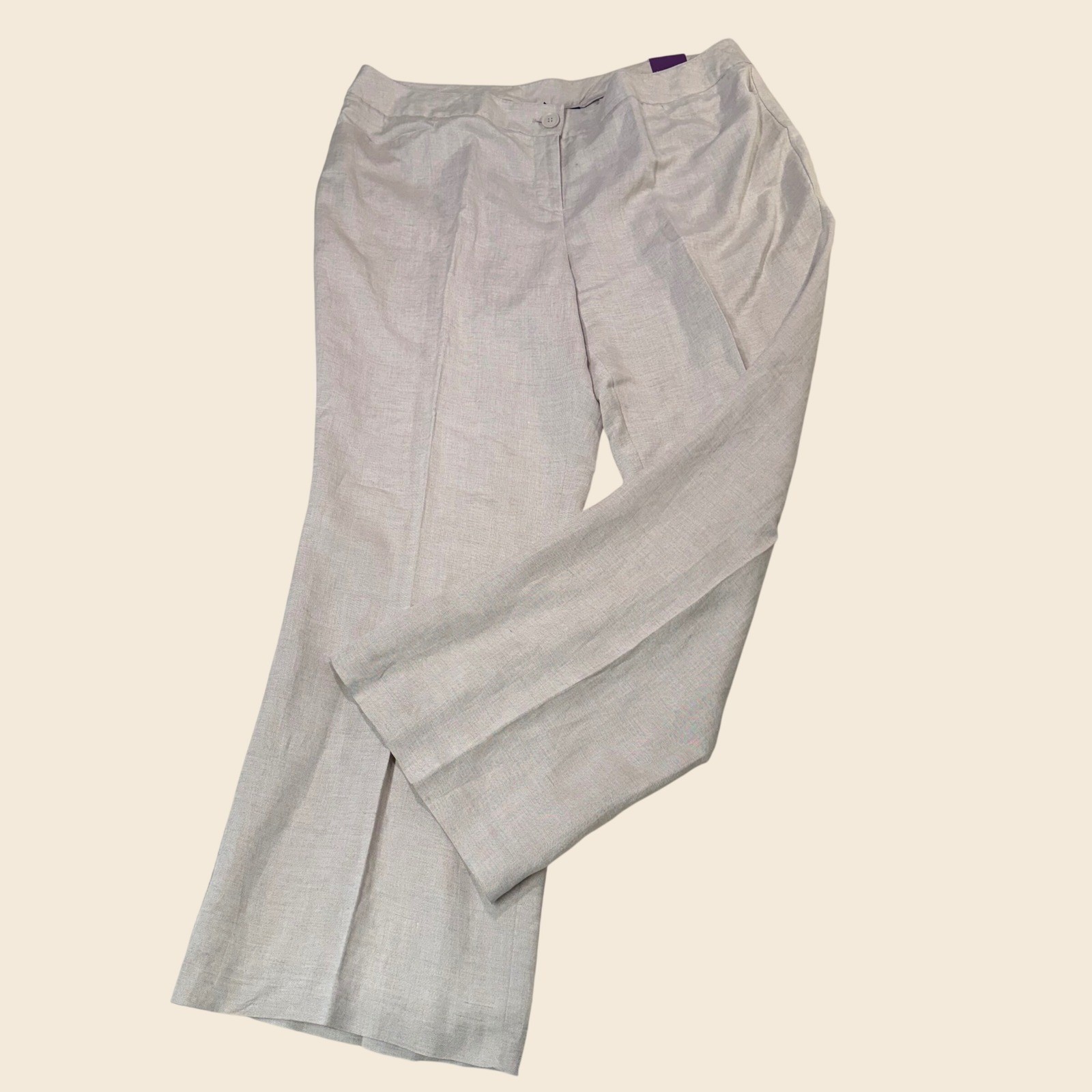 NWT Lane Bryant Classic Trouser Women 24 Beige Linen Blend Wide Leg Summer