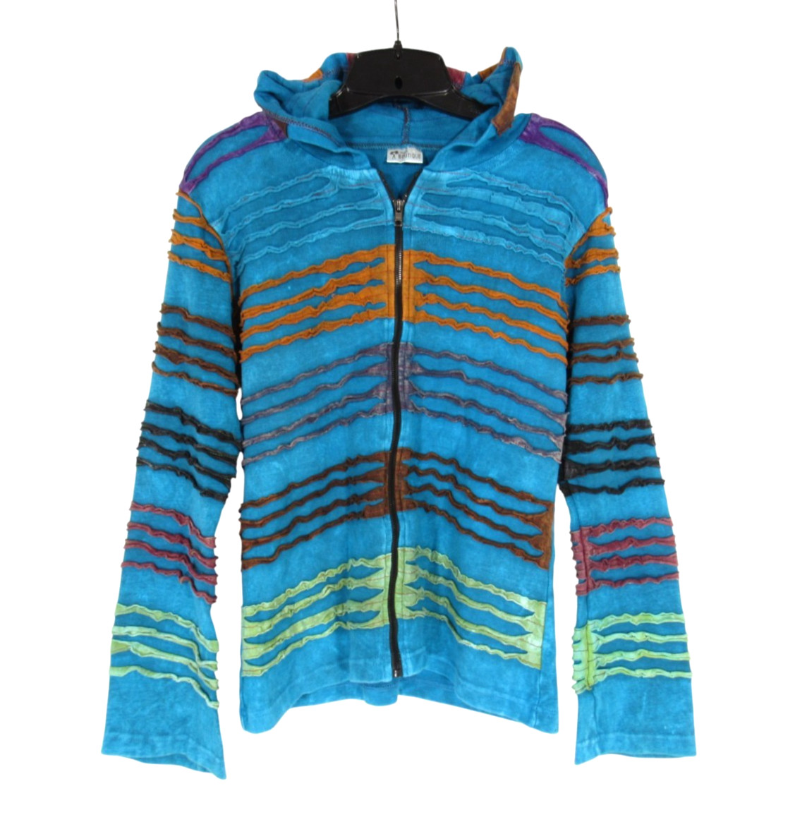 INDIA BOUTIQUE Teal/Multi TWILL Full-Zip RAZOR CUTS STRIPED Hoodie Jacket Sz XL INDIA BOUTIQUE Teal/Multi TWILL Full-Zip RAZOR CUTS STRIPED Hoodie Jacket Sz XL