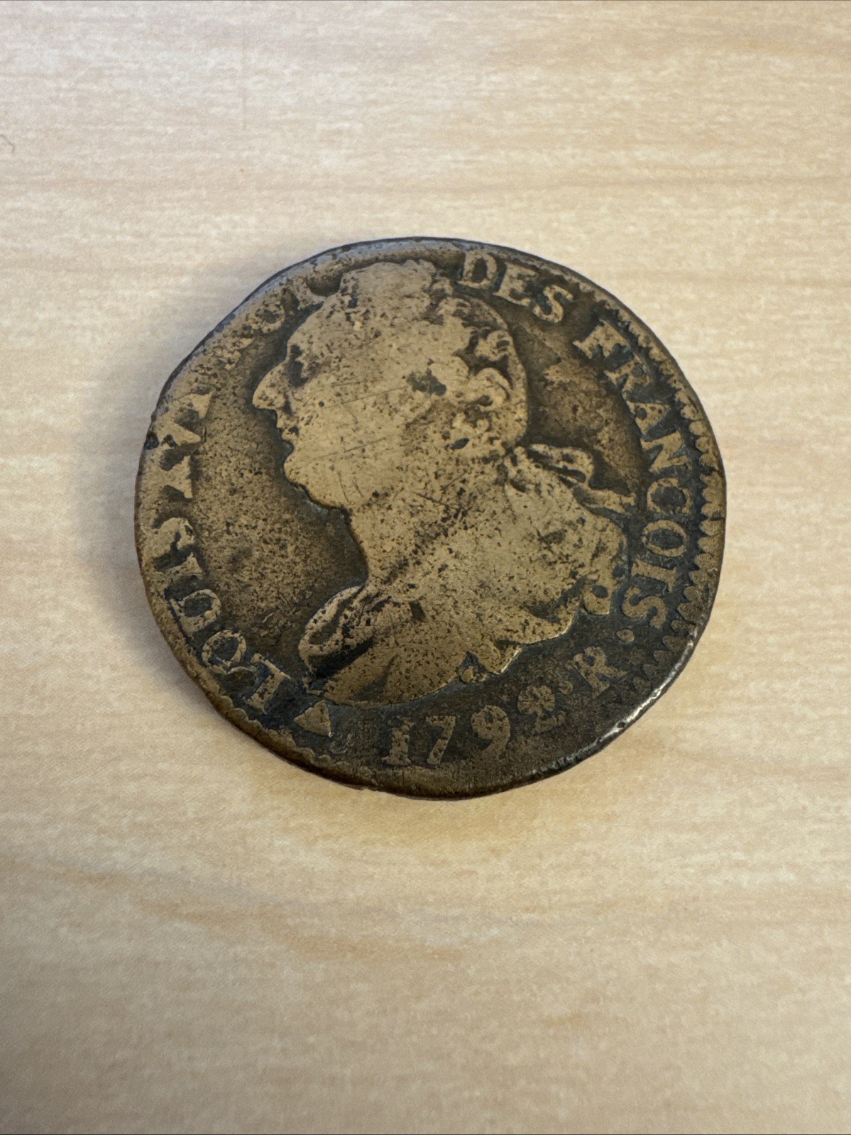 1792 France 2 Sols Louis XVI Coin - Scarce In This Condition