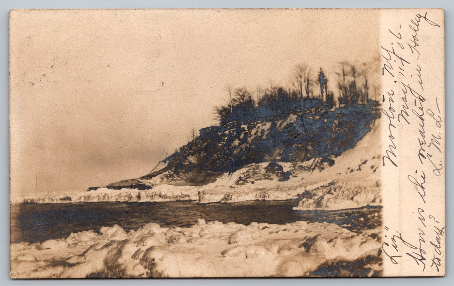 1906 RPPC Morton NY Winter Icy Lake Cliff Bluff Postcard Holley NY Real Photo 1906 RPPC Morton NY Winter Icy Lake Cliff Bluff Postcard Holley NY Real Photo
