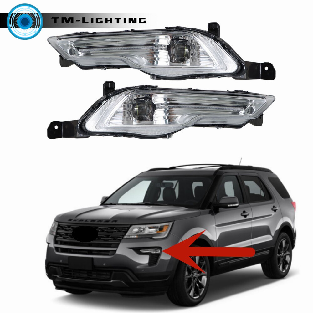 For 2018-2019 Ford Explorer Clear Lens Fog Lights LED Lamps kits Right&Left Side