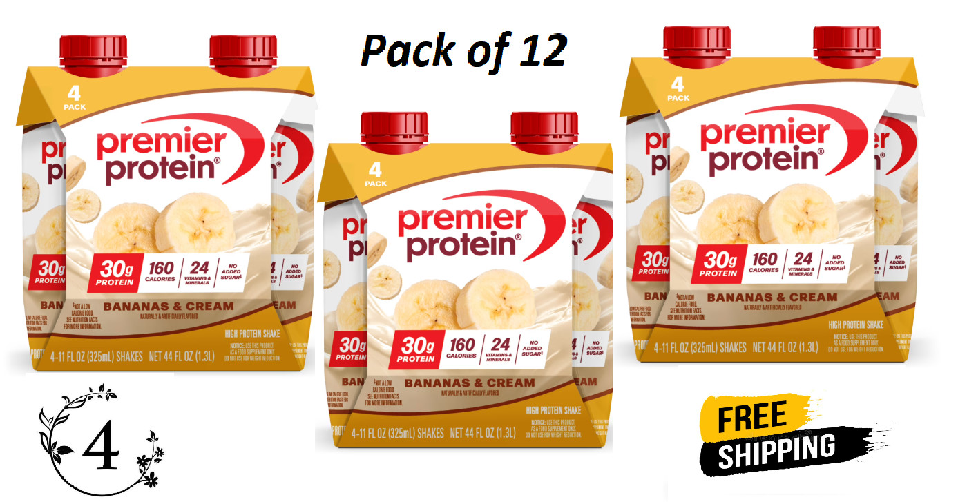 Premier Protein Shake, Bananas & Cream, 30g Protein, 11 fl oz, 12 Ct