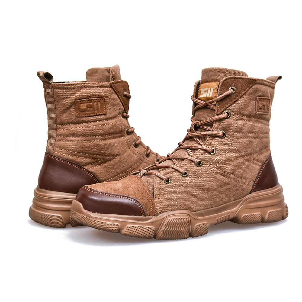 SUYSTEX Mens High Top Safety Shoes Indestructible Steel Toe Work Boots Hiking