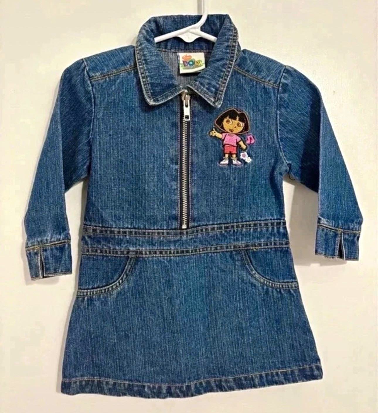 Vintage Dora the Explorer Girls Blue Denim Zip Dress Long Sleeve 4T Vintage Dora the Explorer Girls Blue Denim Zip Dress Long Sleeve 4T