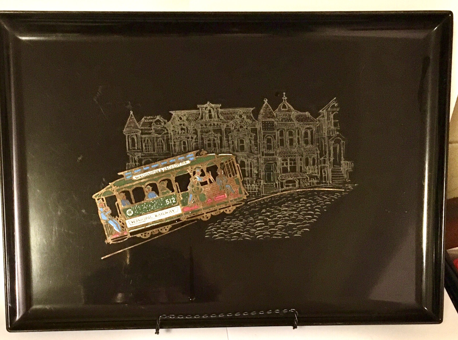 Couroc Inlaid San Francisco Trolley Rail Car Washington & Jackson Sts Large Tray