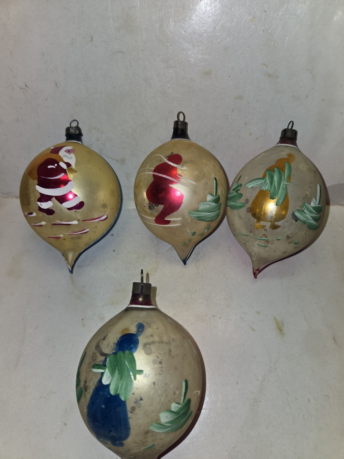 4 Vintage 50s Teardrop Mercury Glass Christmas Tree Ornaments,Poland,Fantasia 4 Vintage 50s Teardrop Mercury Glass Christmas Tree Ornaments,Poland,Fantasia