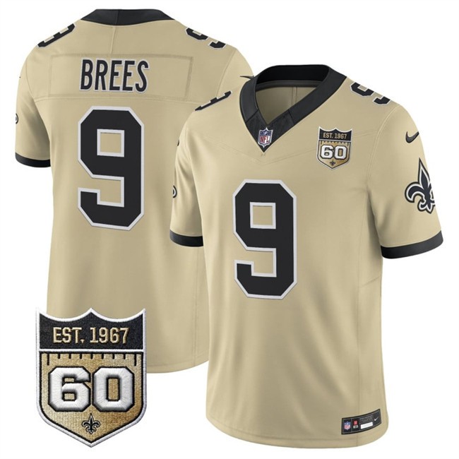 Saints #9 Drew Brees 2026 F.U.S.E 60th Anniversary Patch Jersey Stitched