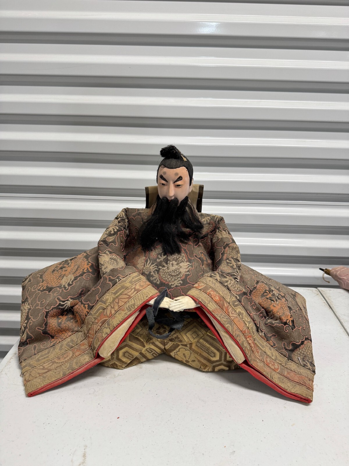 Traditional Japanese Samurai Doll Brown Dragon Silk Robes