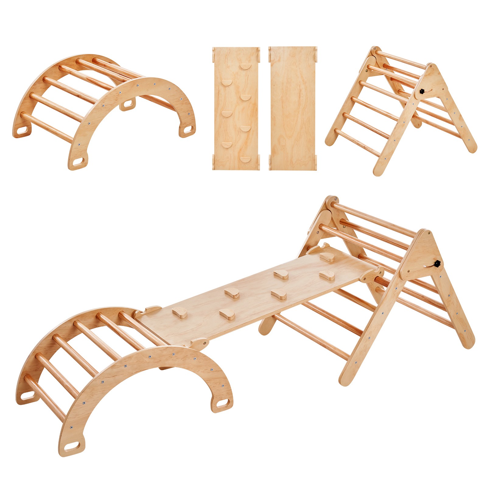 Pikler Triangle Set 5in1 Montessori Climbing Toys for Toddlers Large Wood