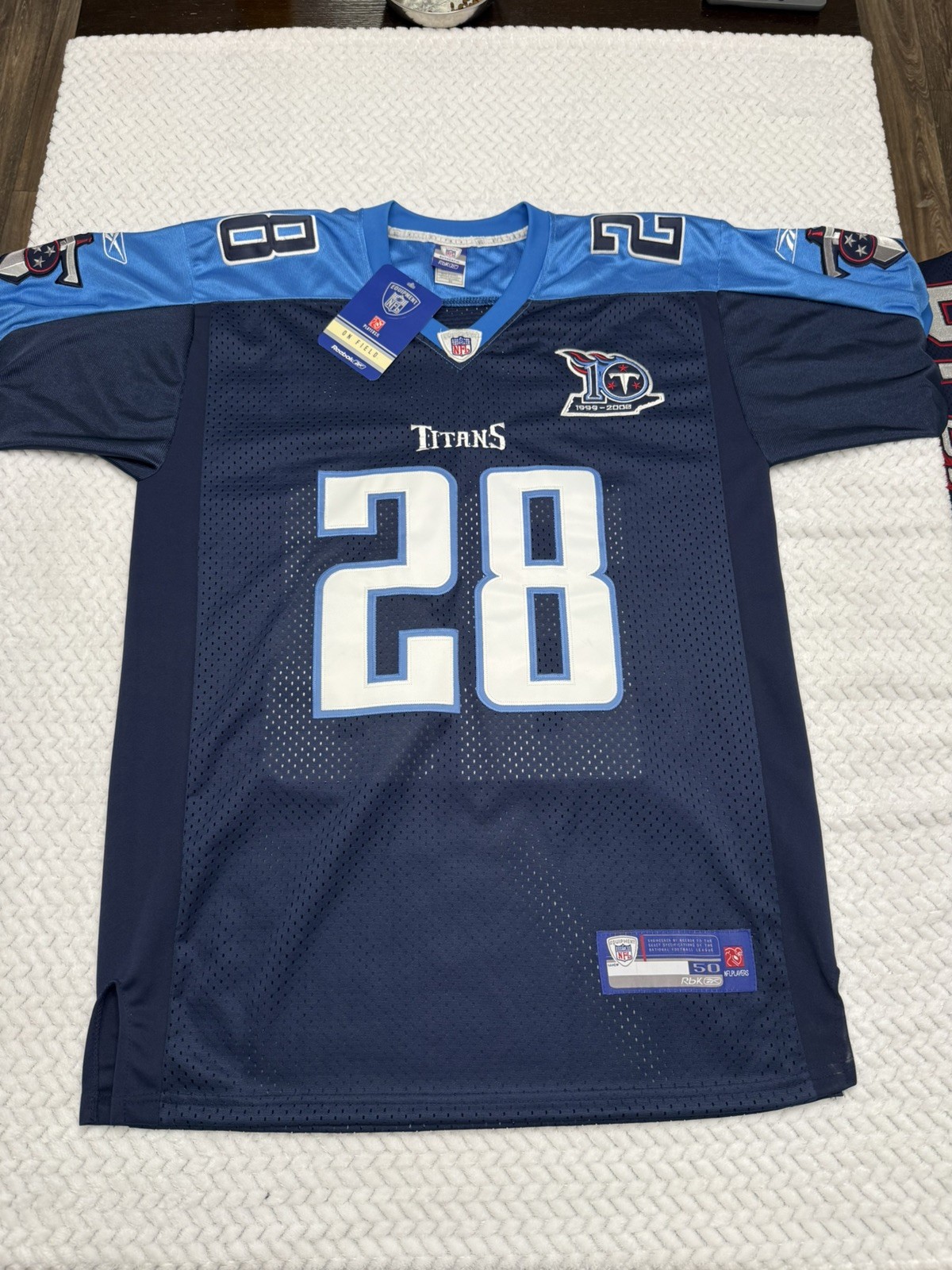VERY RARE Chris Johnson Authentic Reebok Tennessee Titans Jersey W 10 Year Patch