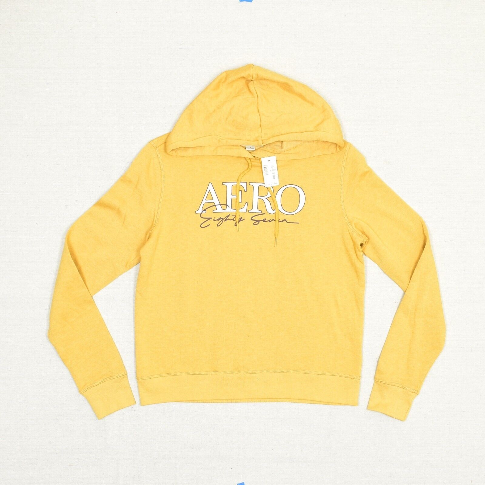 NEW Aeropostale Women Pullover Hoodie Solid Cotton Blend Yellow Size S