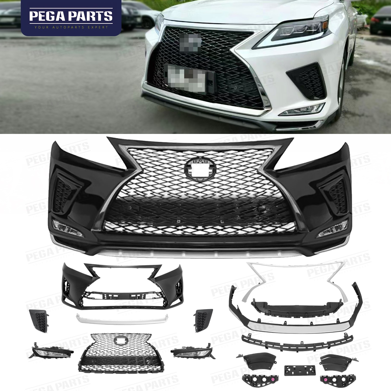 For 2009-15 Lexus RX350 450 Front Bumper Grille Set w/Fog Light to F-sport style