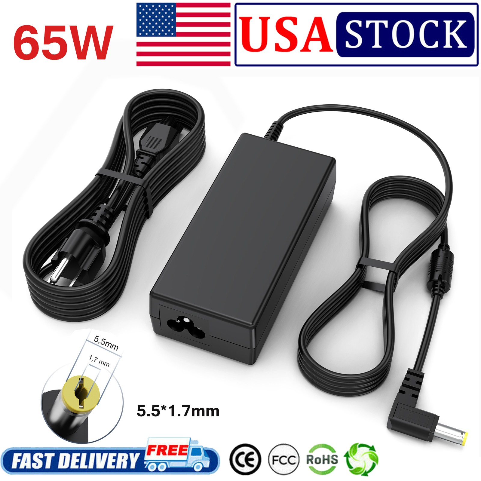 For Acer Aspire 19V 3.42A 65W Laptop AC Adapter Charger Power Cord 5.5*1.7mm NEW