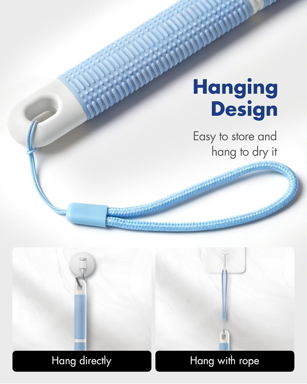 Back Scrubber Shower Brush Long Handle Body Exfoliator Bath Brush Wet Dry Blue