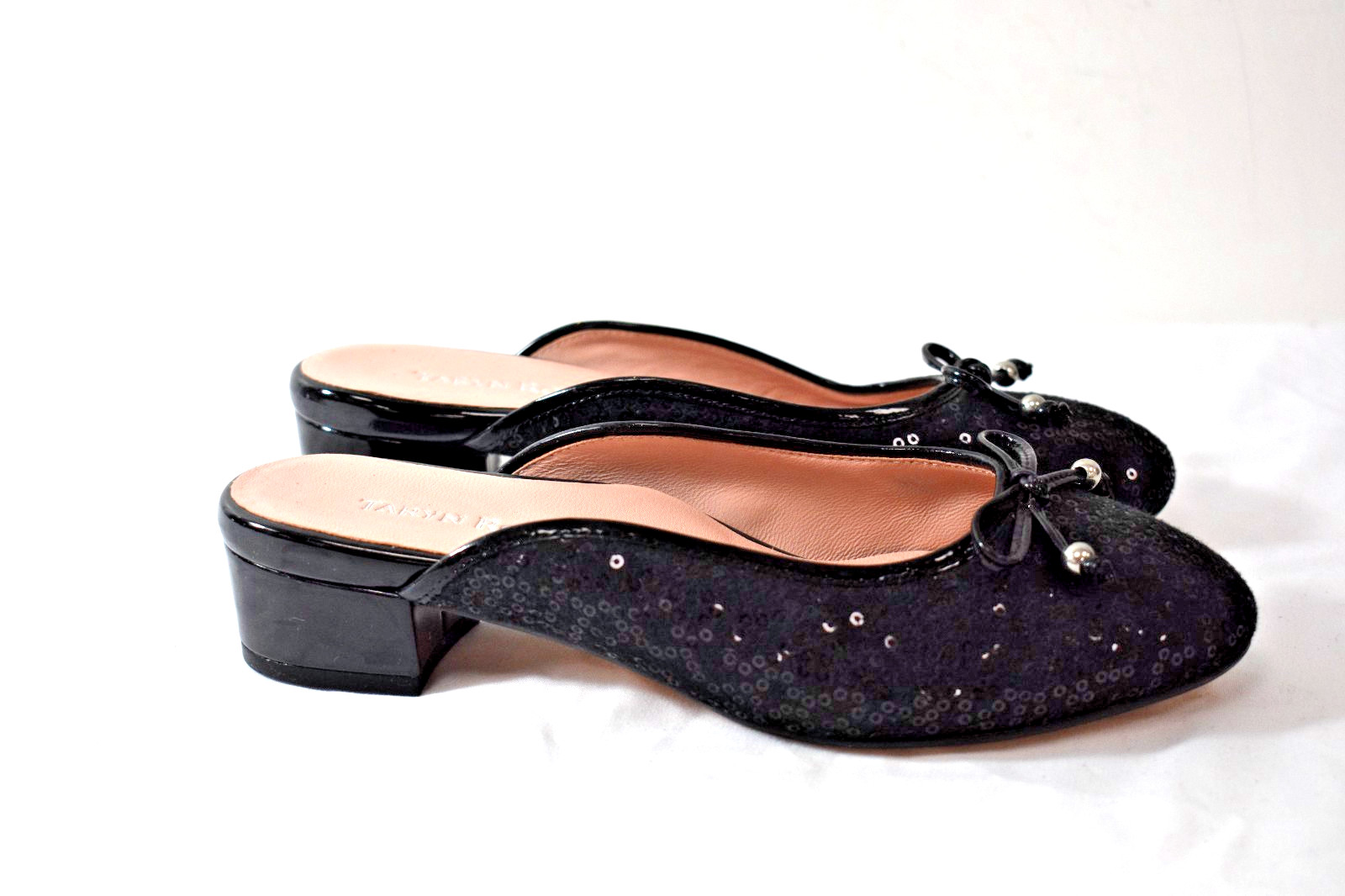 Taryn Rose Dark Blue/ Black Sequins Leather Sandal Mules Size 7 US On Sale sf Taryn Rose Dark Blue/ Black Sequins Leather Sandal Mules Size 7 US On Sale sf