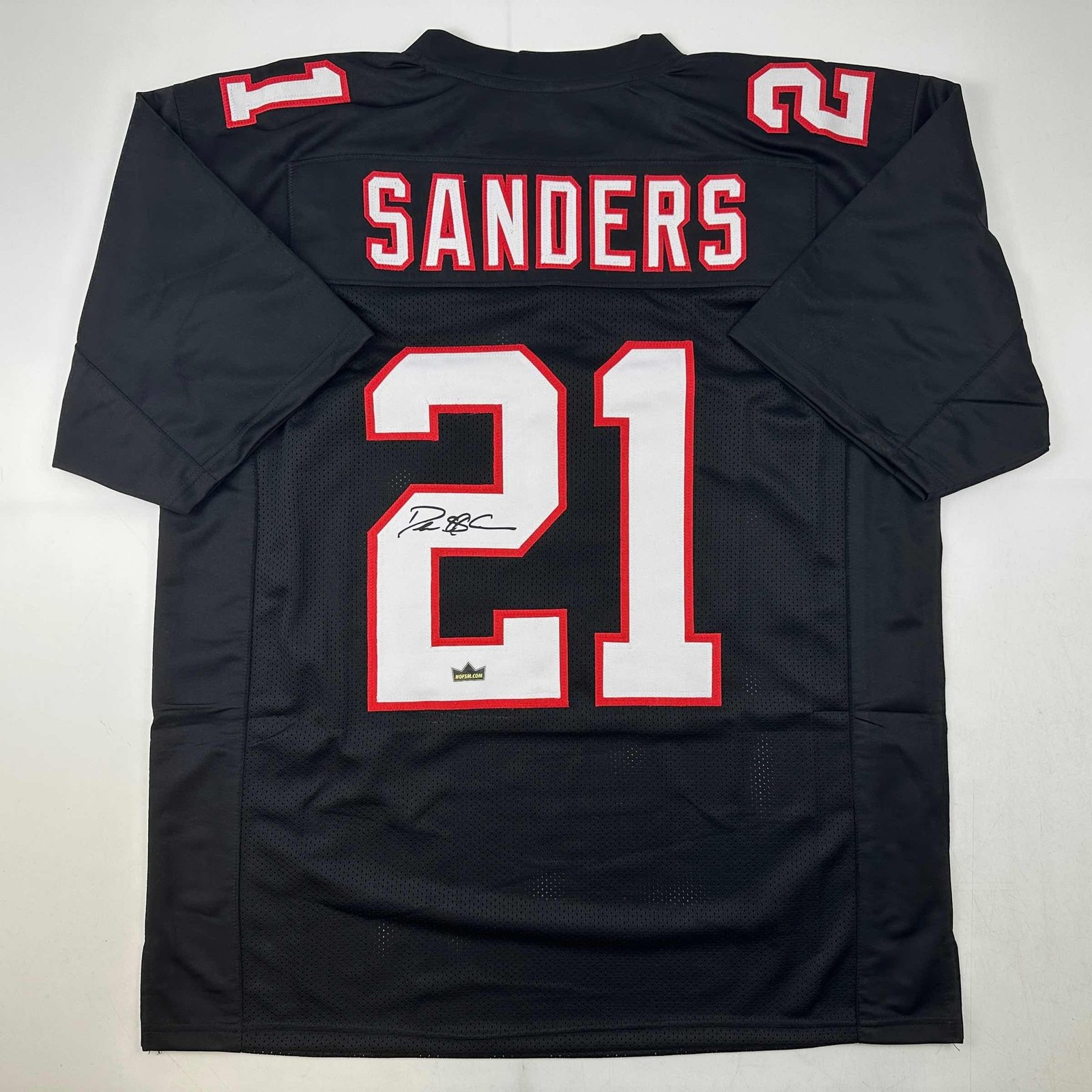 Facsimile Autographed Deion Sanders Atlanta Black Jersey Size Men\'s XL Facsimile Autographed Deion Sanders Atlanta Black Jersey Size Men\'s XL