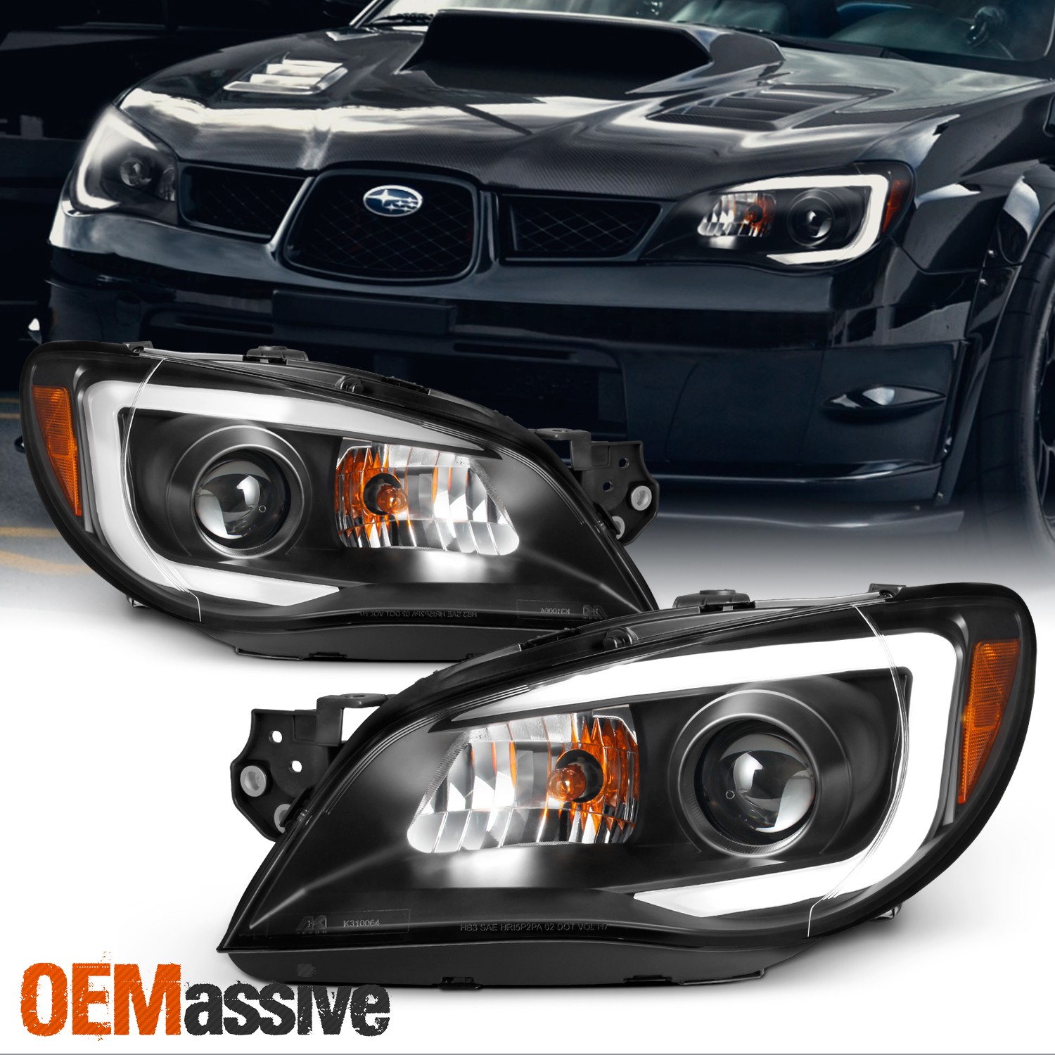 Fits 2006-2007 Subaru Impreza WRX Outback Black LED DRL Projector Headlights Set