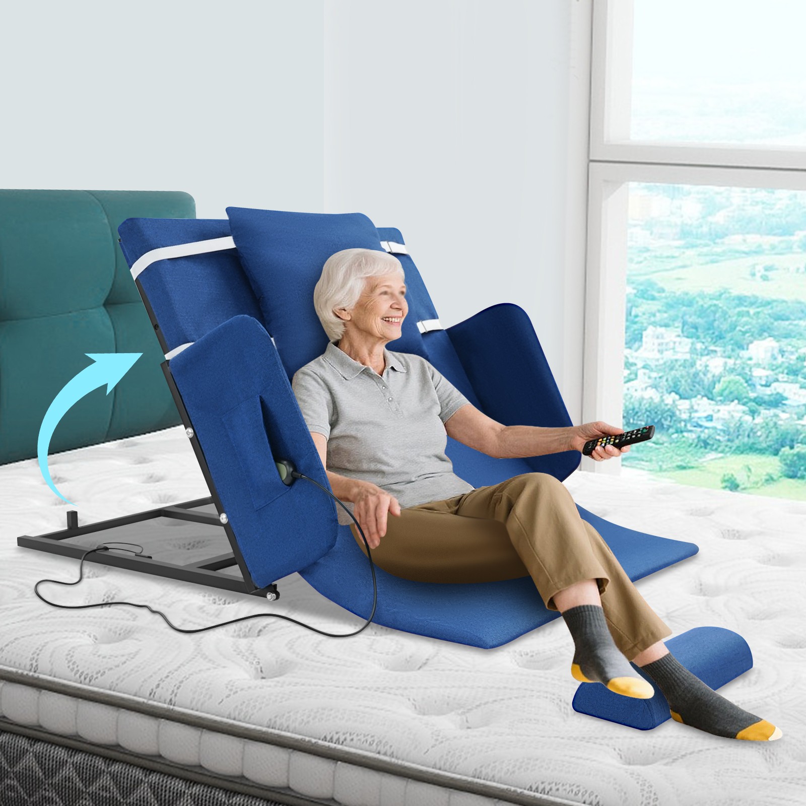 Electric Lifting Bed Adjustable Bed Back Rest Electric Auxiliary Backrest Remote