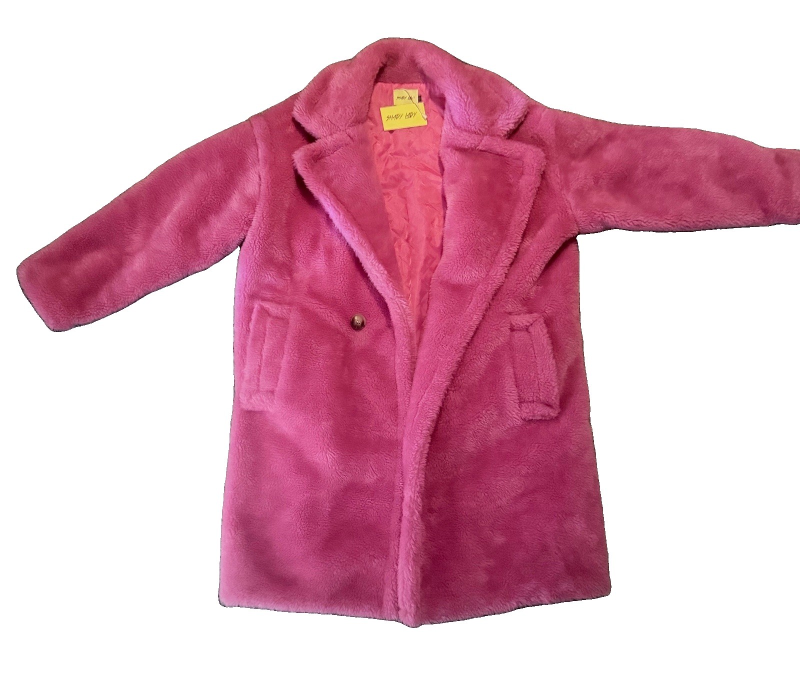 Shady Lady Pink Teddy Maxi Coat, Size L NWT