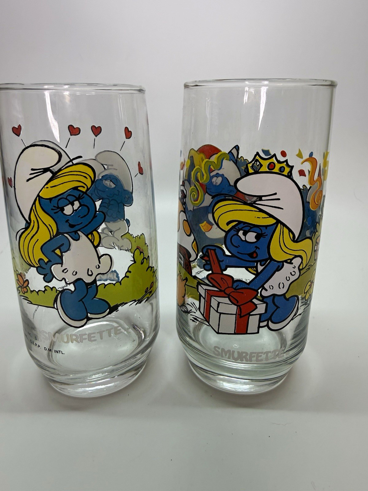 Wallace Berrie Smurfette The Smurfs 1982 Vintage Glass Tumbler Set of 2