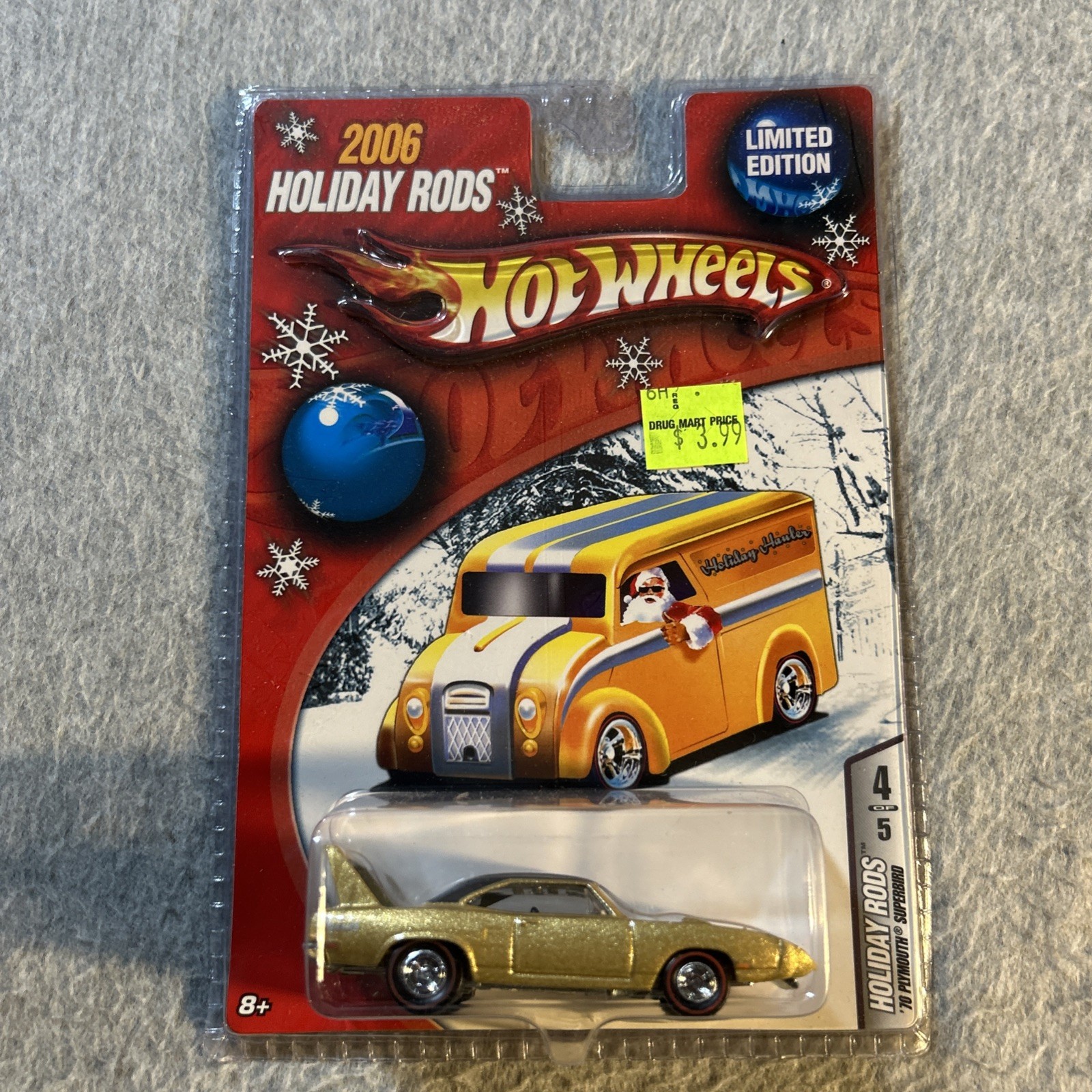 HOT WHEELS 2006 HOLIDAY RODS GOLD \'70 PLYMOUTH SUPERBIRD CAR NIP REAL RIDERS HOT WHEELS 2006 HOLIDAY RODS GOLD \'70 PLYMOUTH SUPERBIRD CAR NIP REAL RIDERS