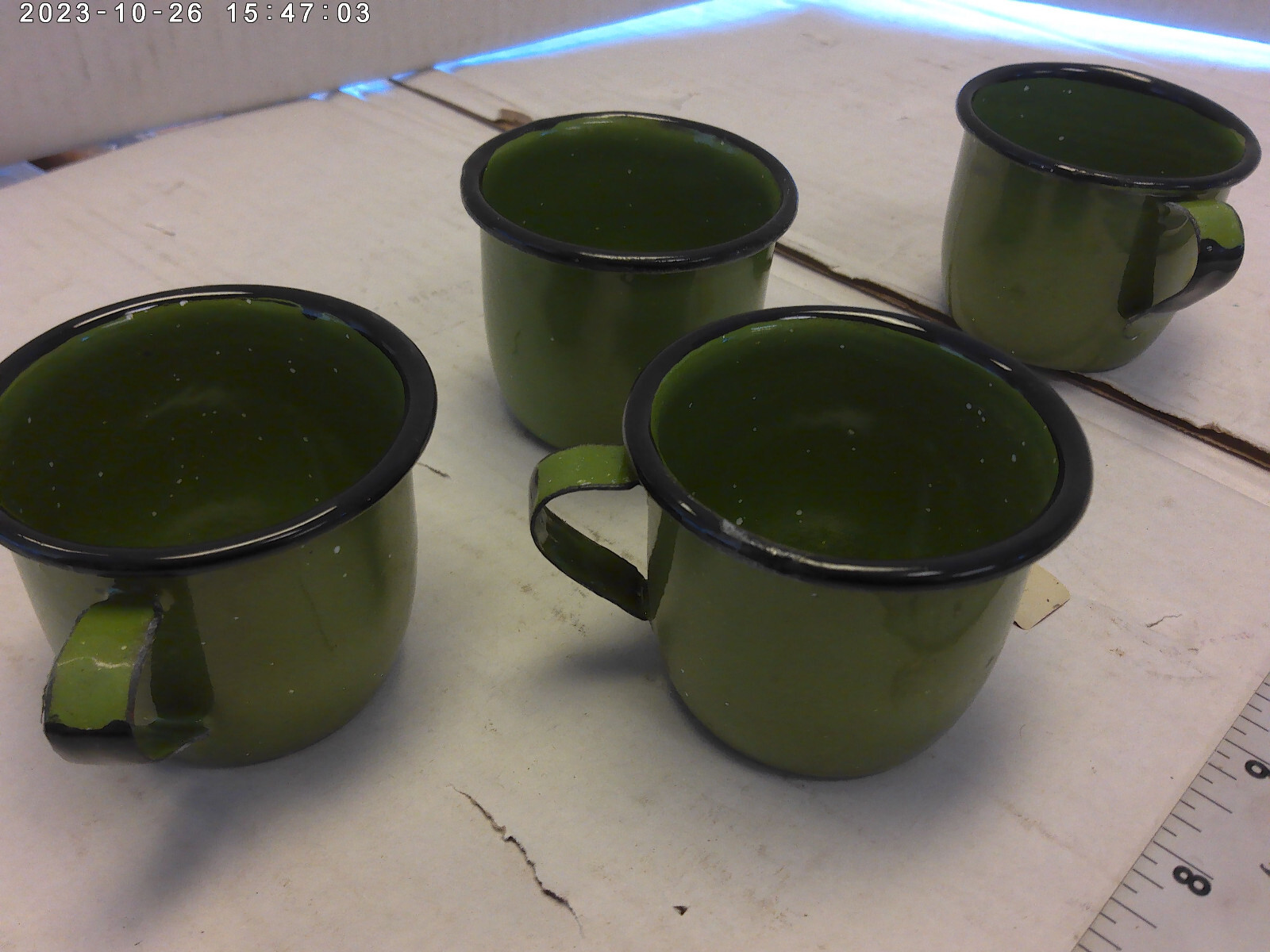 1970's Vintage Enamelware mini expresso cups (Avacado Pack of 4) 1970's Vintage Enamelware mini expresso cups (Avacado Pack of 4)