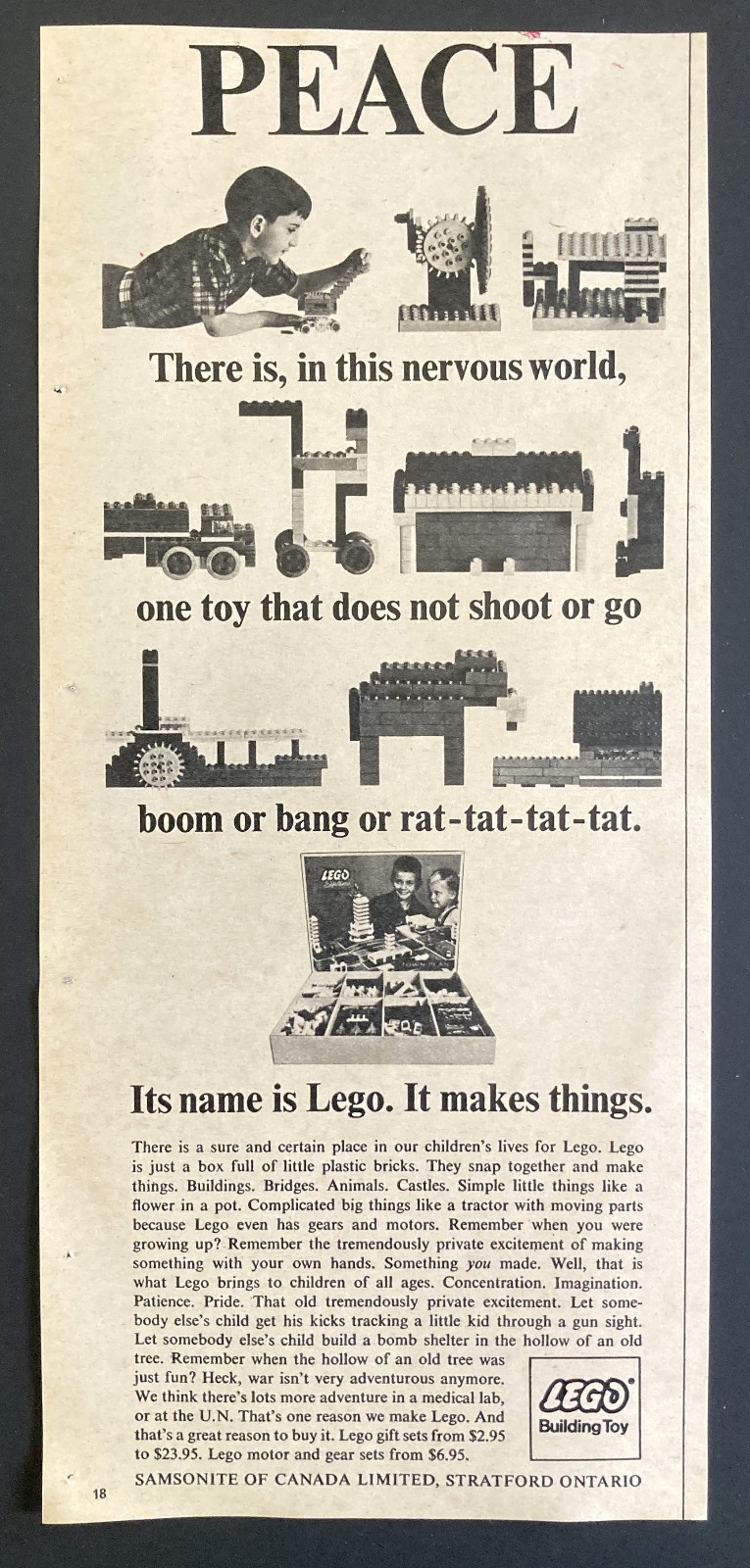 VERY RARE 1967 CANADIAN AD CANADA LEGO TOYS SAMSONITE STRATFORD ONTARIO VERY RARE 1967 CANADIAN AD CANADA LEGO TOYS SAMSONITE STRATFORD ONTARIO