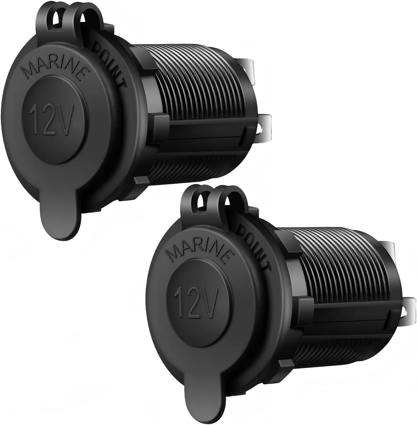 2PCS 12V Cigarette Lighter Socket Panel Mount Waterproof Power Outlet