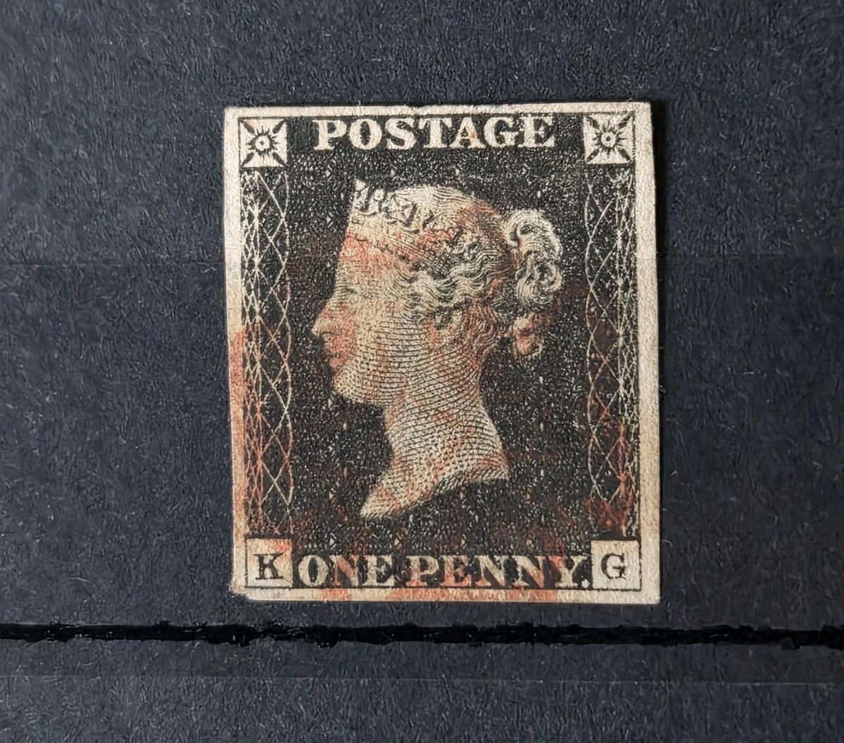 GB QUEEN VICTORIA SG 2 1D BLACK, 4 MARGIN, RED MALTESE CROSS CANCEL.NICE 