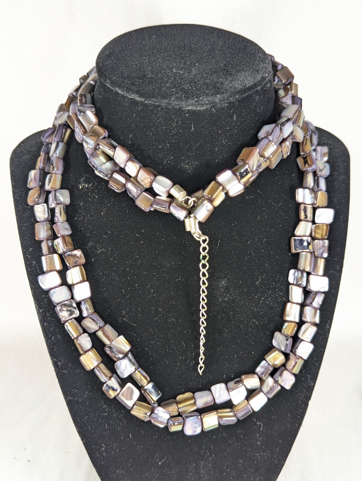 Double Stranded Mother of Pearl Abelone Necklace VTG Handmade Artisan