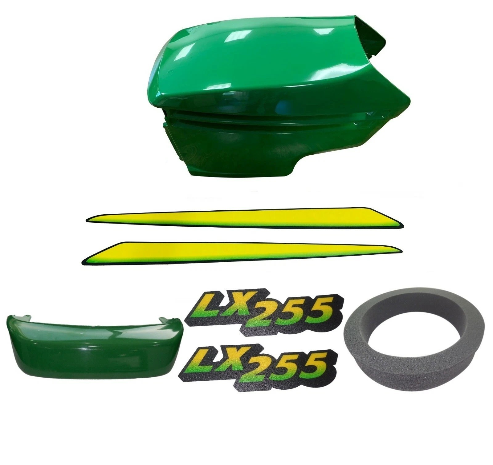 New Upper & Lower Hood/Bumper/Foam Isolator/LH&RH Stickers Fits John Deere LX255