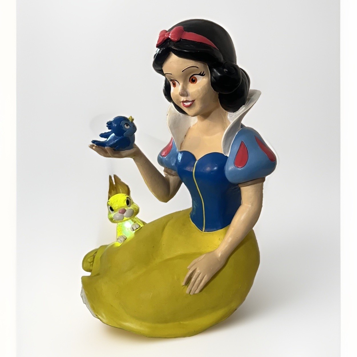 Disney Snow White Garden Statue Thumper Rabbit Bird Solar Light Up Works 10.5”