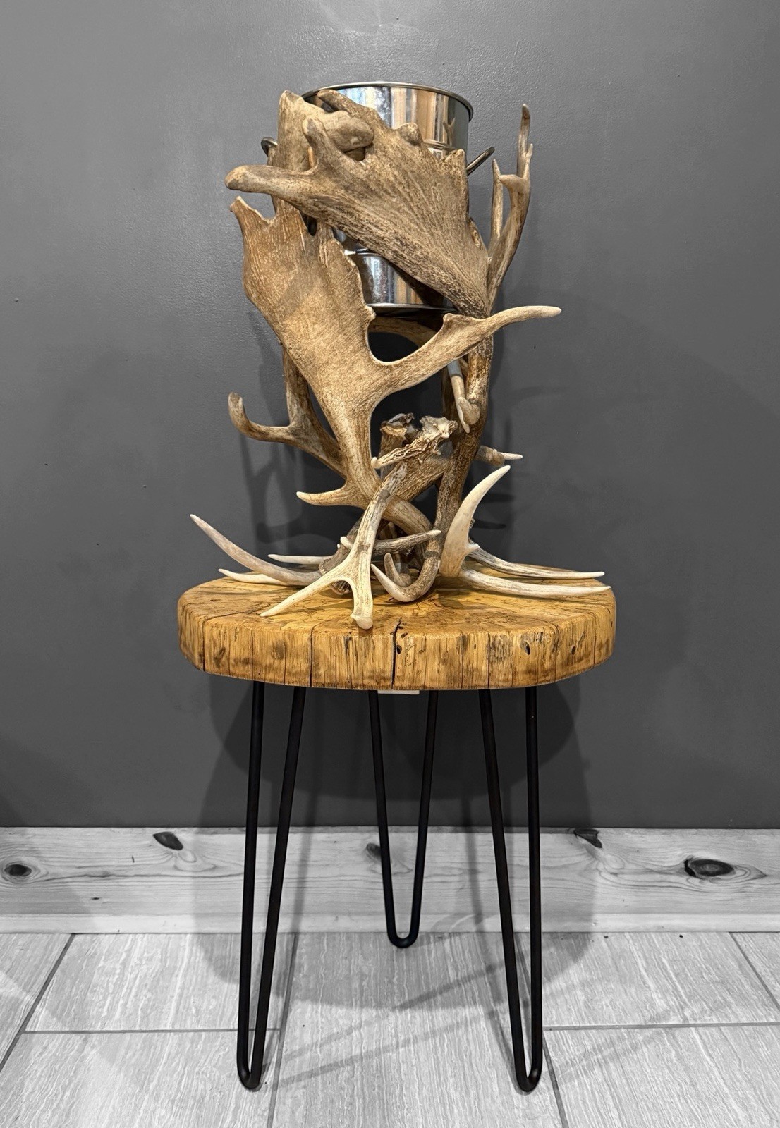 Handmade Rustic Real Antler Wine Beverage Bucket Stand With Insulated Bucket