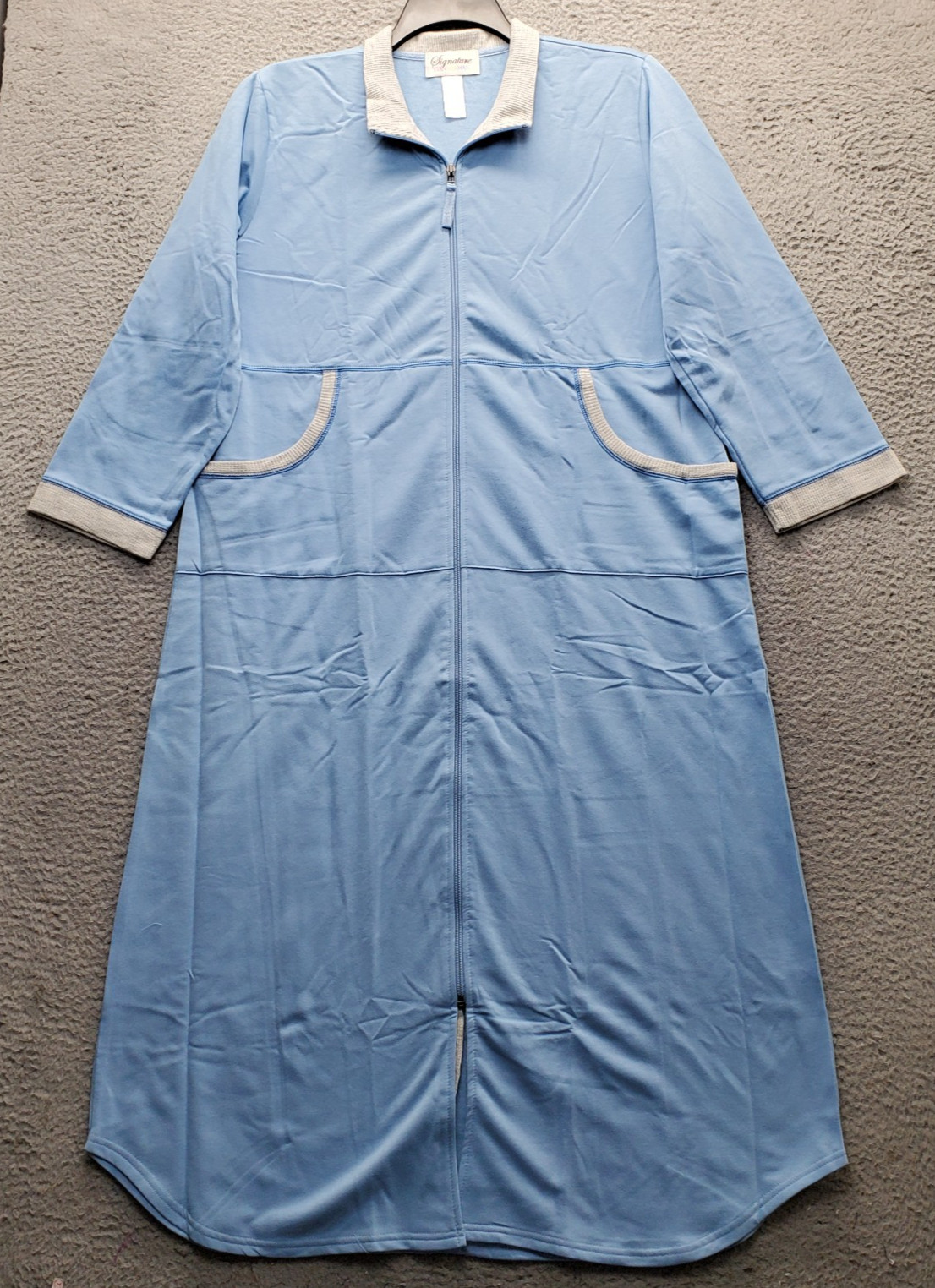 Stan Herman Signature Lounge Robe Womens XL Blue 3/4 Sleeve Front Zip Sleepwear Stan Herman Signature Lounge Robe Womens XL Blue 3/4 Sleeve Front Zip Sleepwear