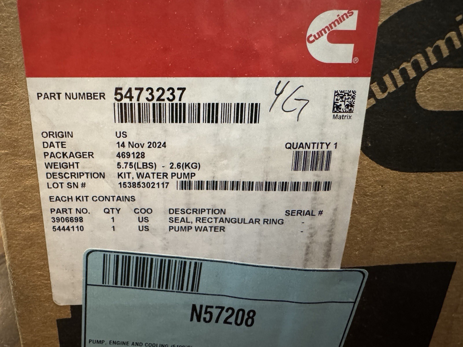Genuine NOS Cummins Water Pump Kit 5473237 6.7L QSB ISB 24V 