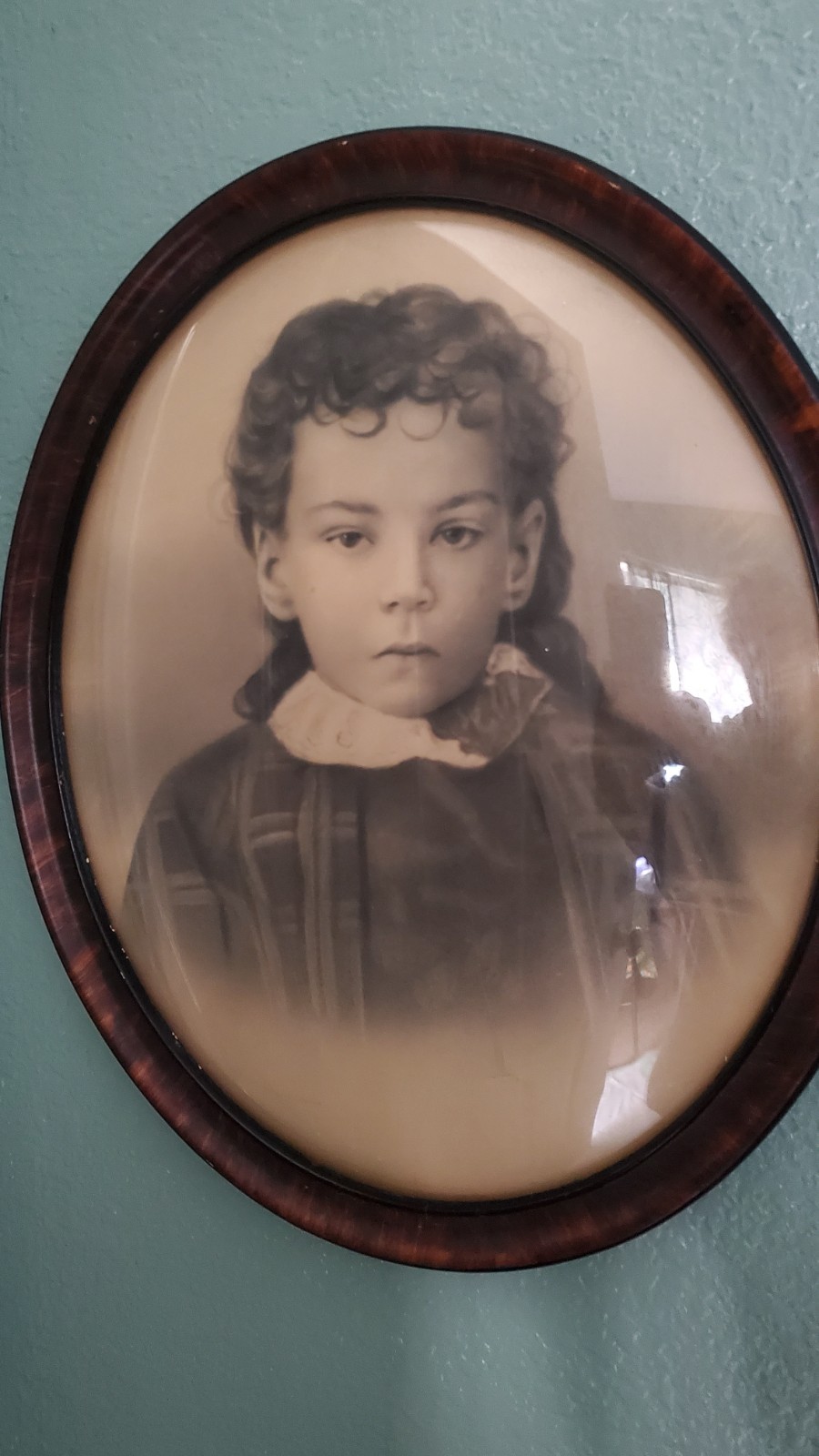 Antique 1880-1890s  Wall  Photo  Portrait of Gilr Framed w/ Oval Domed Glass