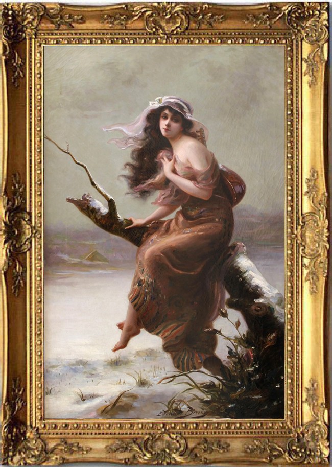 Hand Painted Classical Oil Painting Winter lady Art Canvas Vintage Style