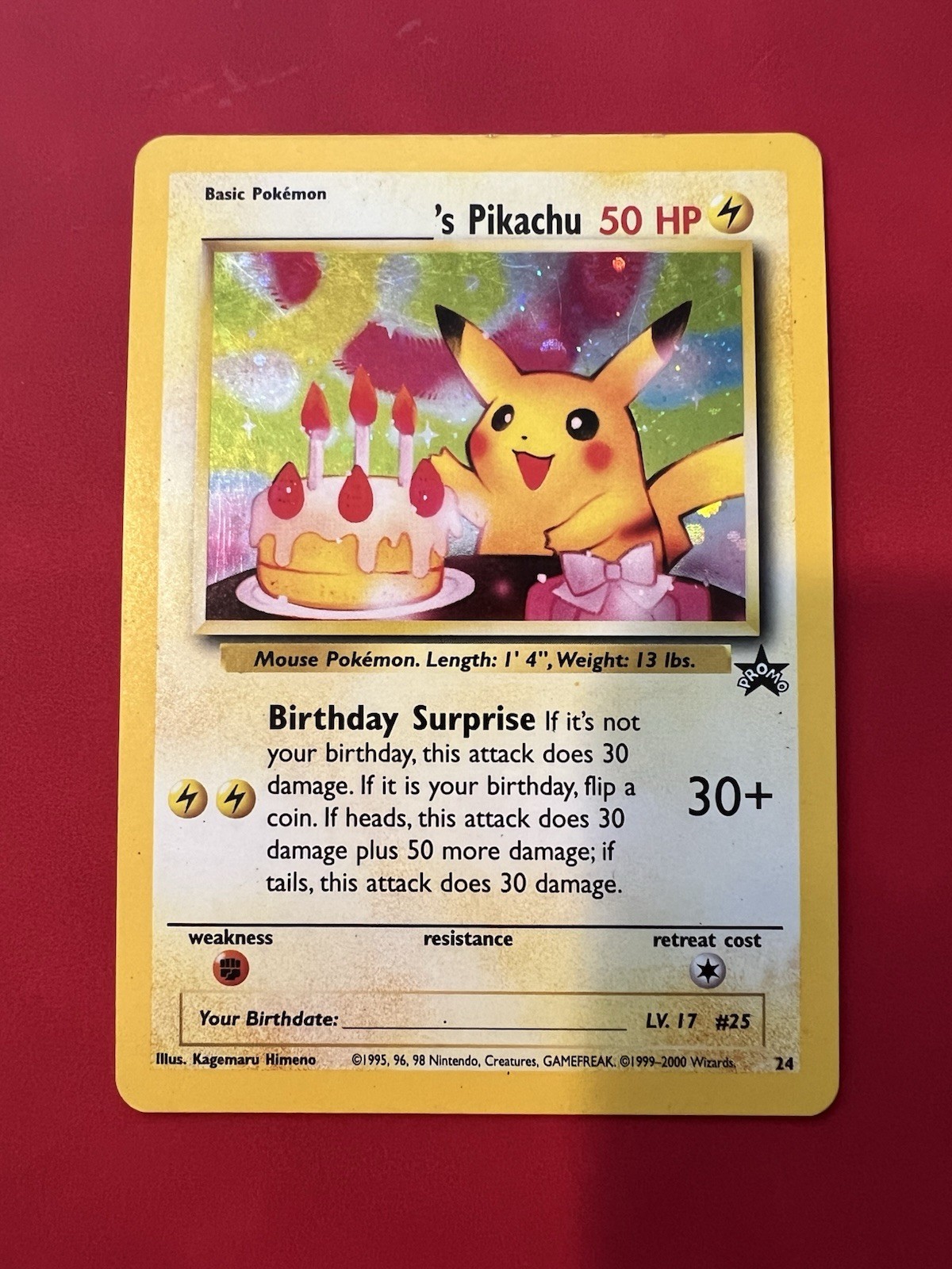Pokemon TCG Birthday Pikachu Black Star Promo #24 Card WOTC 2000 LP- MP+